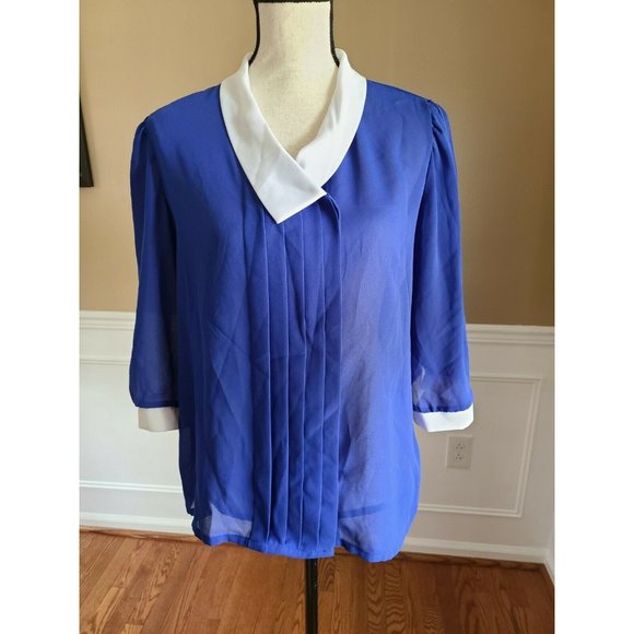 Vintage 70s JC Penney Fashions Royal Blue White Blouse size 14 Rockabilly Top - Picture 1 of 7